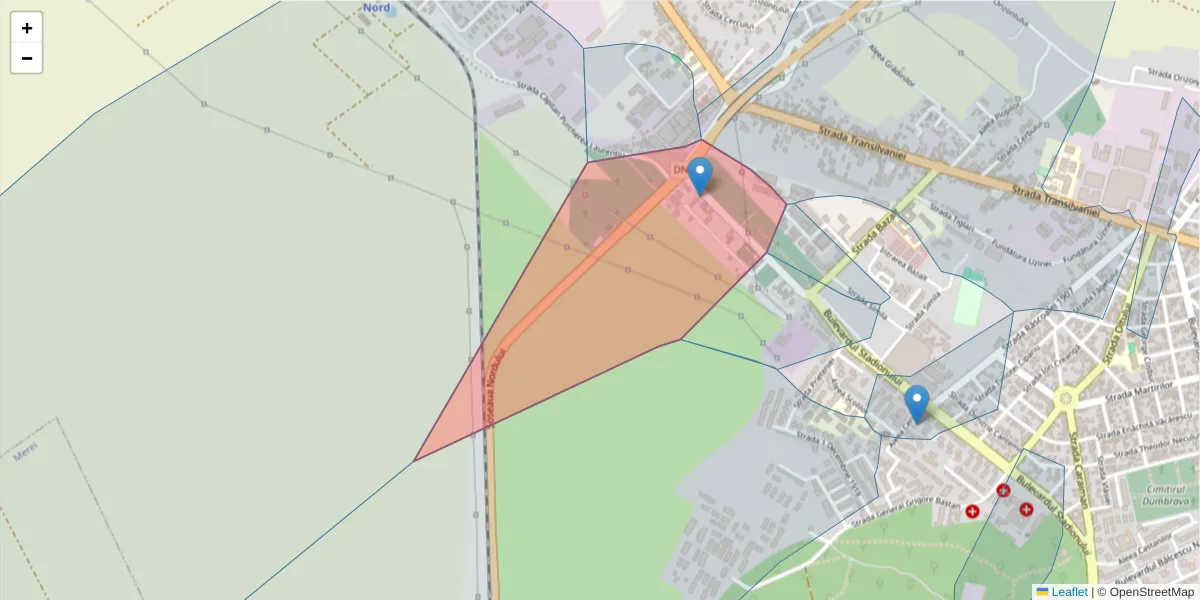 Hartă a codului poștal  și a codurilor poștale învecinate