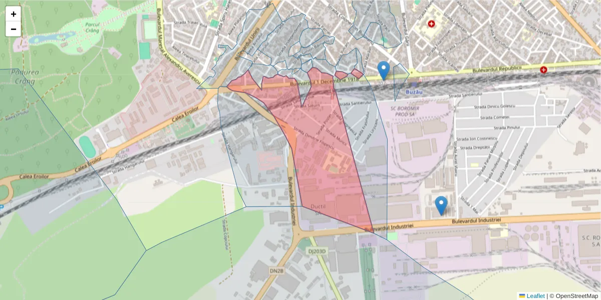 Hartă a codului poștal  și a codurilor poștale învecinate