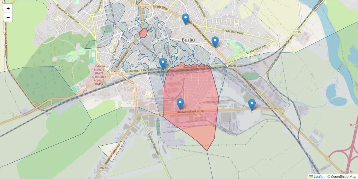 Hartă a codului poștal  și a codurilor poștale învecinate