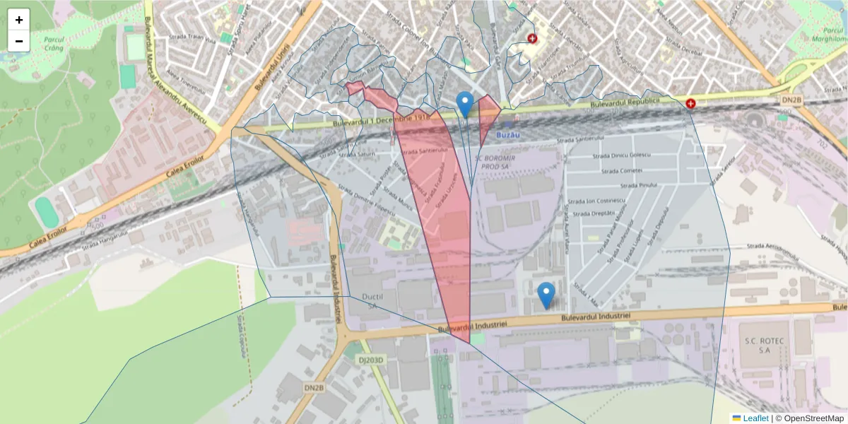 Hartă a codului poștal  și a codurilor poștale învecinate