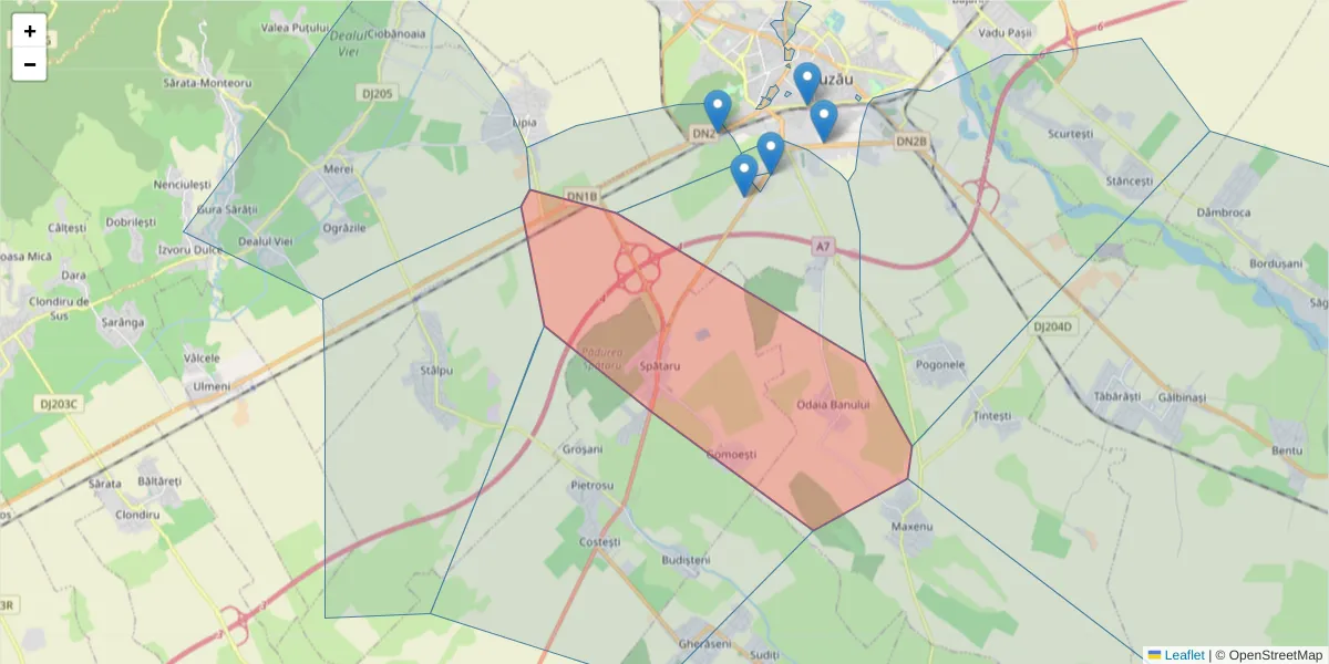 Hartă a codului poștal  și a codurilor poștale învecinate