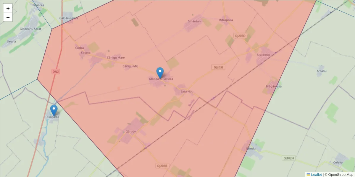 Hartă a codului poștal  și a codurilor poștale învecinate