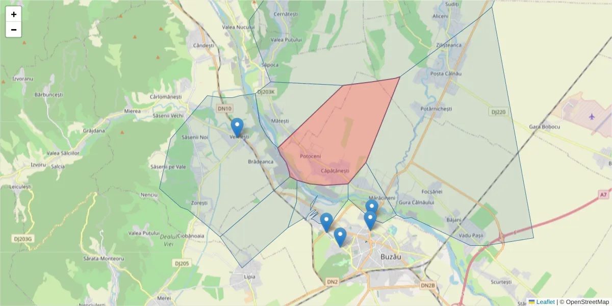 Hartă a codului poștal  și a codurilor poștale învecinate