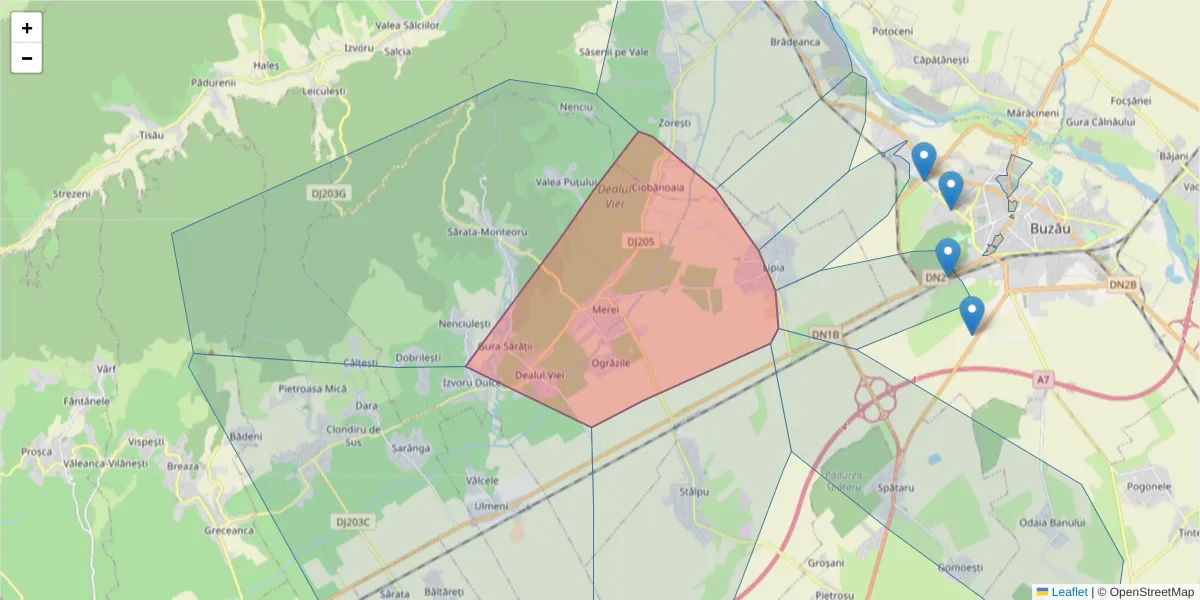 Hartă a codului poștal  și a codurilor poștale învecinate