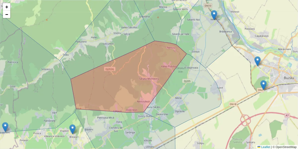 Hartă a codului poștal  și a codurilor poștale învecinate