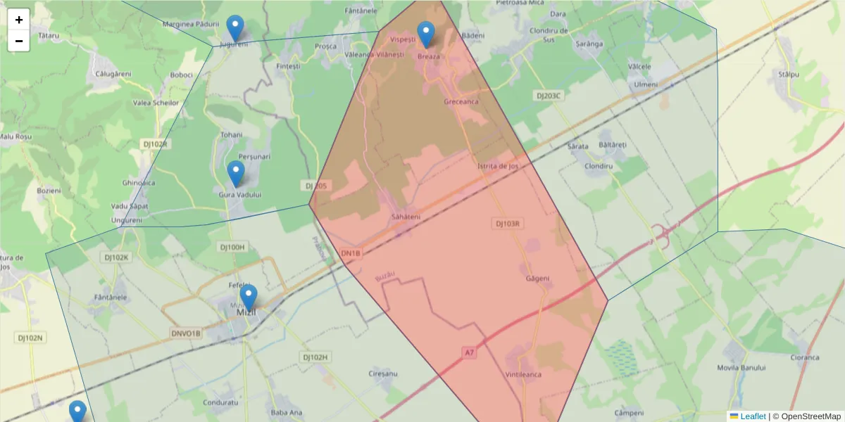Hartă a codului poștal  și a codurilor poștale învecinate