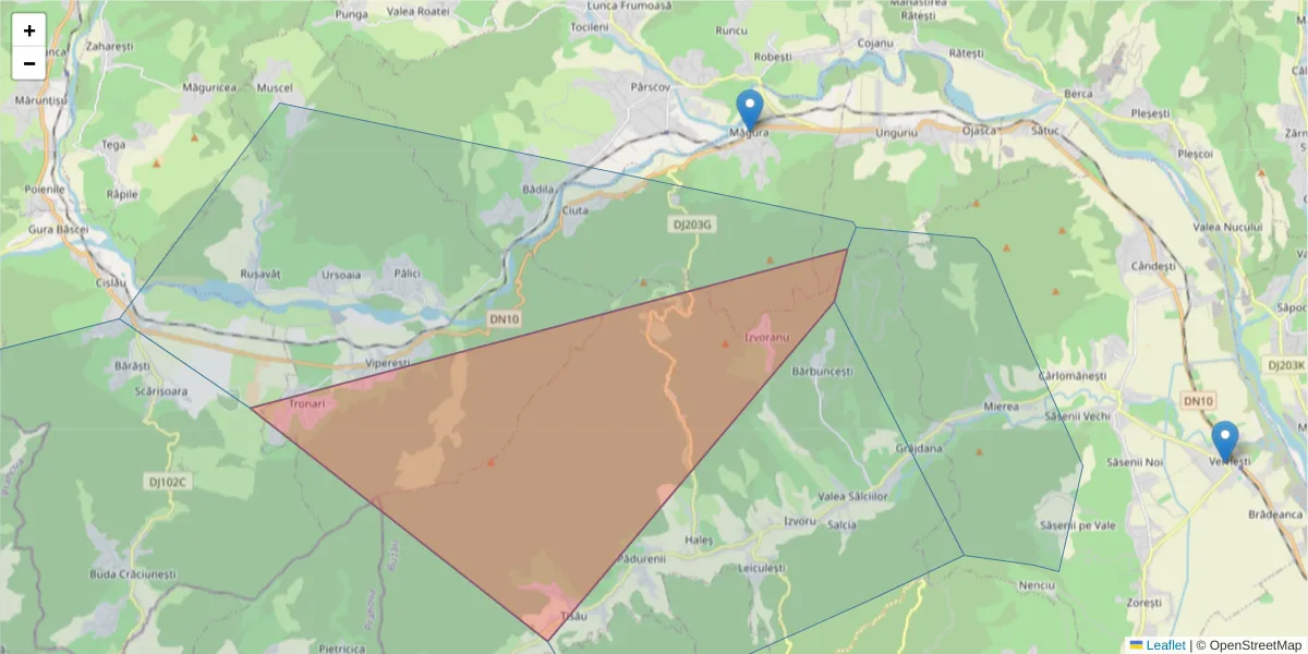 Hartă a codului poștal  și a codurilor poștale învecinate