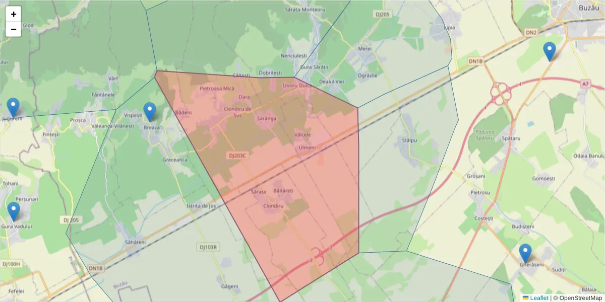 Hartă a codului poștal  și a codurilor poștale învecinate