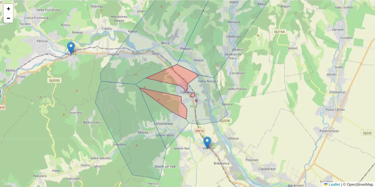 Hartă a codului poștal  și a codurilor poștale învecinate