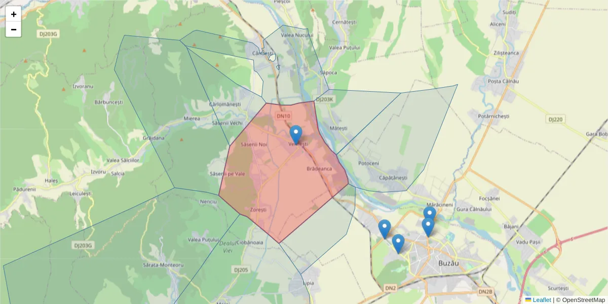 Hartă a codului poștal  și a codurilor poștale învecinate