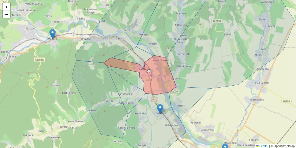 Hartă a codului poștal  și a codurilor poștale învecinate