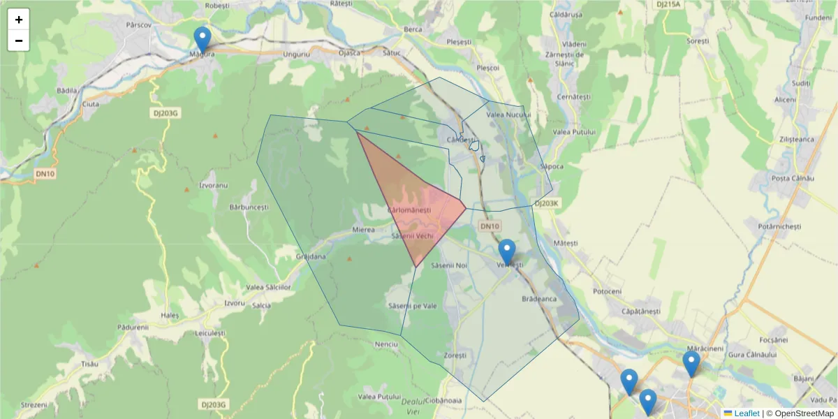 Hartă a codului poștal  și a codurilor poștale învecinate