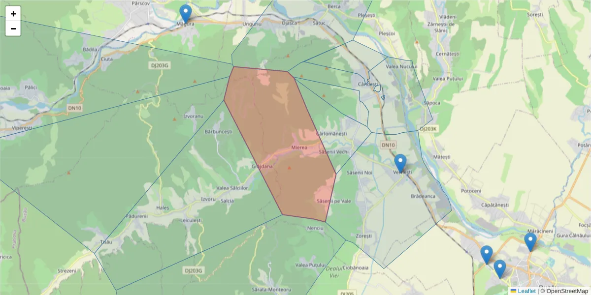 Hartă a codului poștal  și a codurilor poștale învecinate