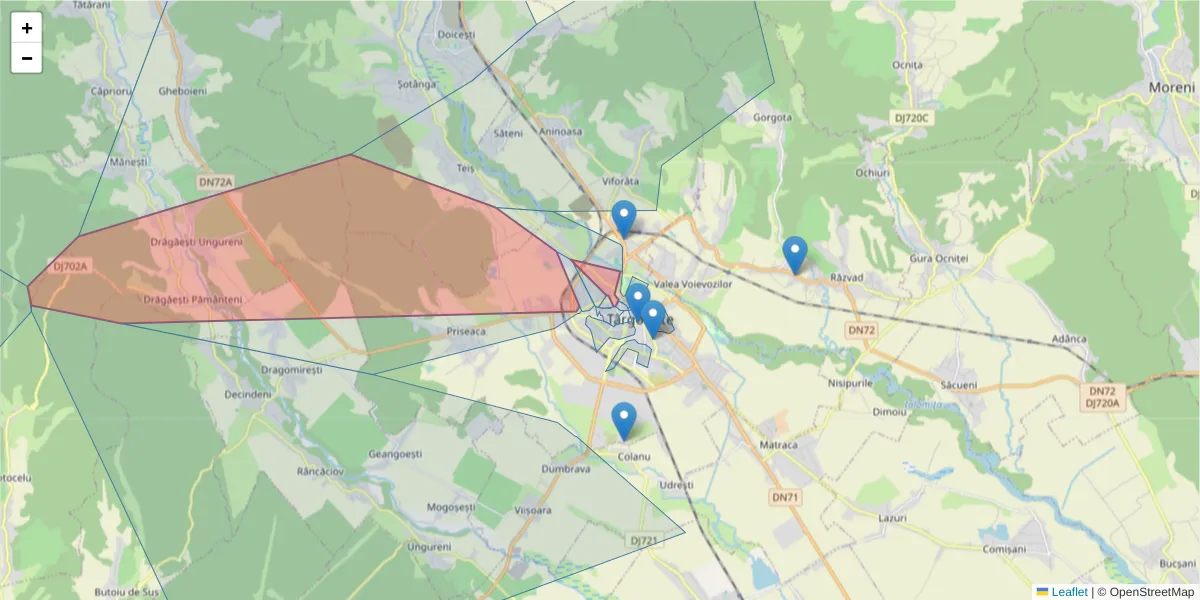 Hartă a codului poștal  și a codurilor poștale învecinate