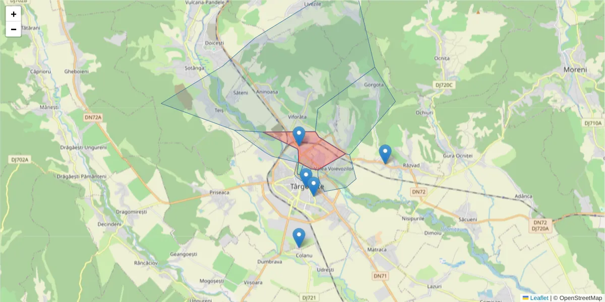 Hartă a codului poștal  și a codurilor poștale învecinate