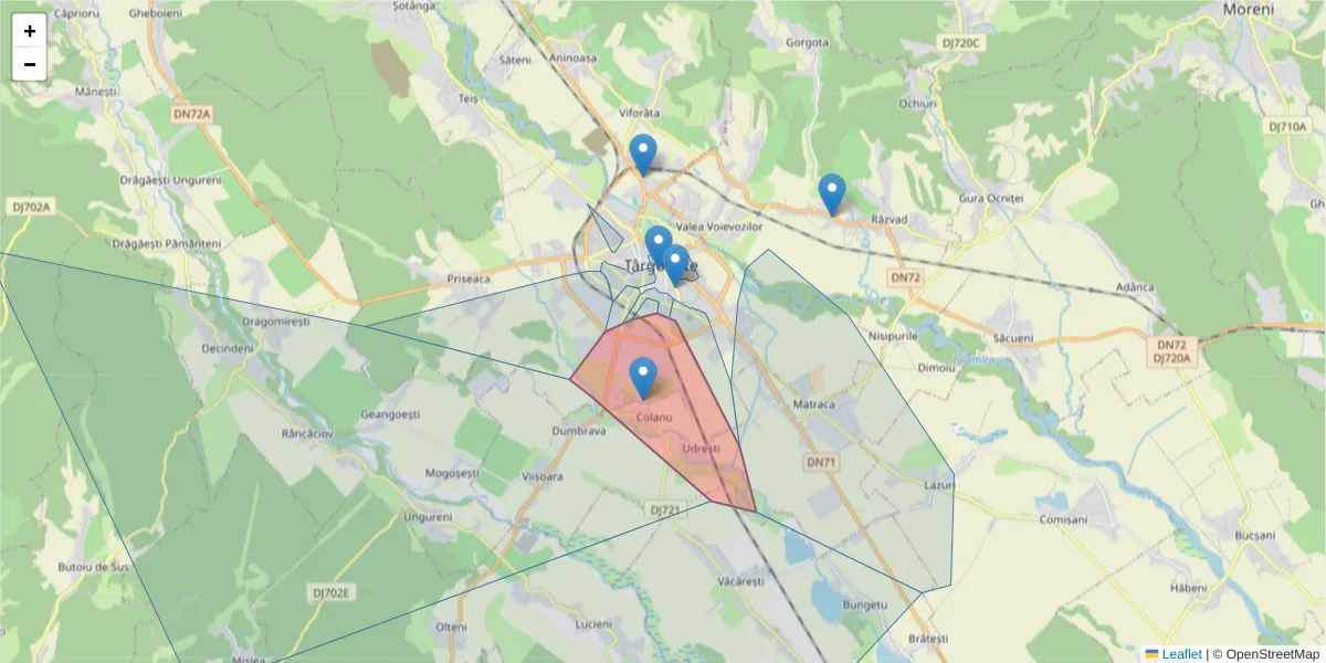 Hartă a codului poștal  și a codurilor poștale învecinate