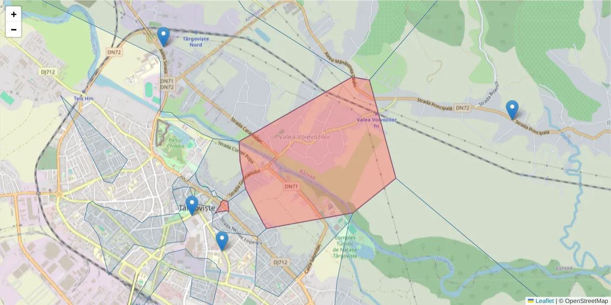 Hartă a codului poștal  și a codurilor poștale învecinate