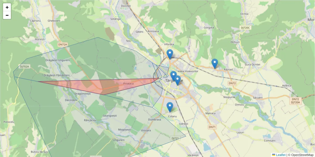 Hartă a codului poștal  și a codurilor poștale învecinate