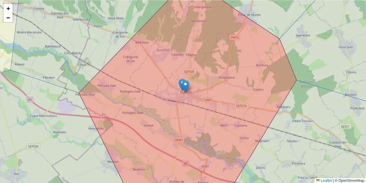 Hartă a codului poștal  și a codurilor poștale învecinate