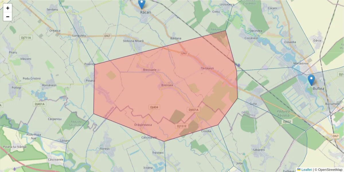 Hartă a codului poștal  și a codurilor poștale învecinate