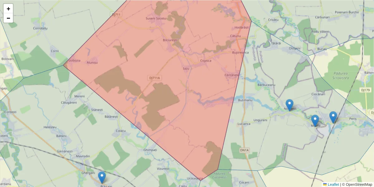Hartă a codului poștal  și a codurilor poștale învecinate
