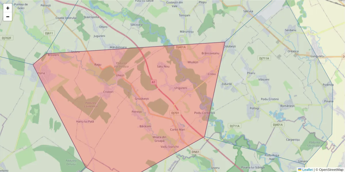 Hartă a codului poștal  și a codurilor poștale învecinate