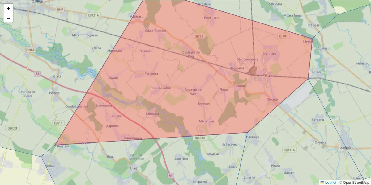 Hartă a codului poștal  și a codurilor poștale învecinate