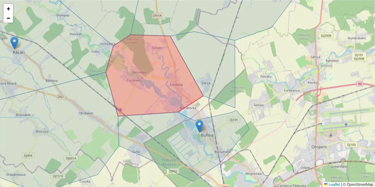 Hartă a codului poștal  și a codurilor poștale învecinate
