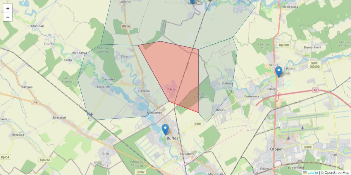 Hartă a codului poștal  și a codurilor poștale învecinate