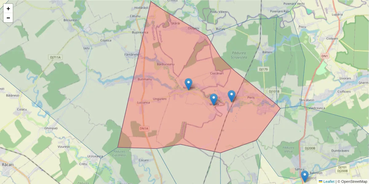 Hartă a codului poștal  și a codurilor poștale învecinate