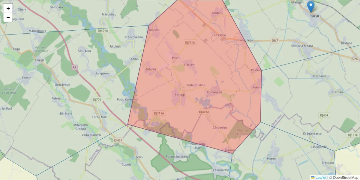 Hartă a codului poștal  și a codurilor poștale învecinate