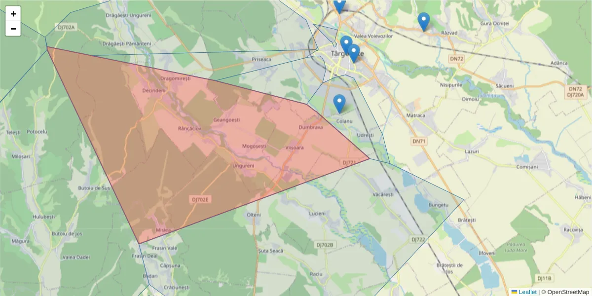 Hartă a codului poștal  și a codurilor poștale învecinate