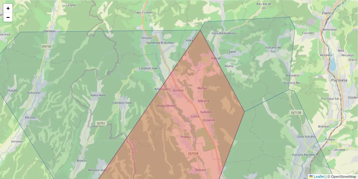 Hartă a codului poștal  și a codurilor poștale învecinate