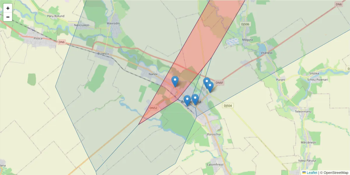 Hartă a codului poștal  și a codurilor poștale învecinate