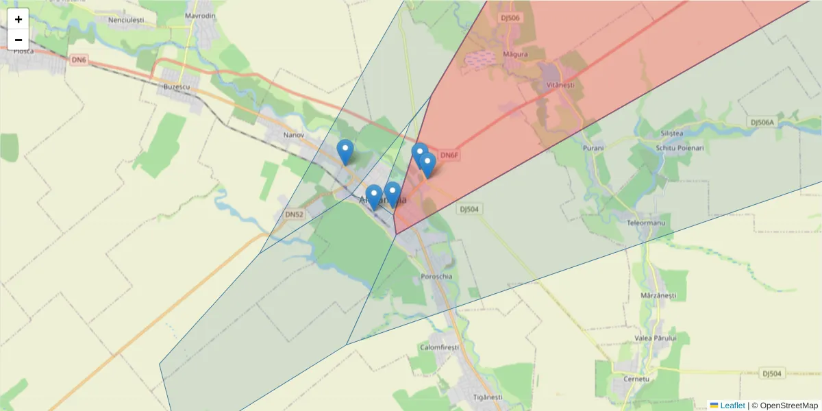 Hartă a codului poștal  și a codurilor poștale învecinate