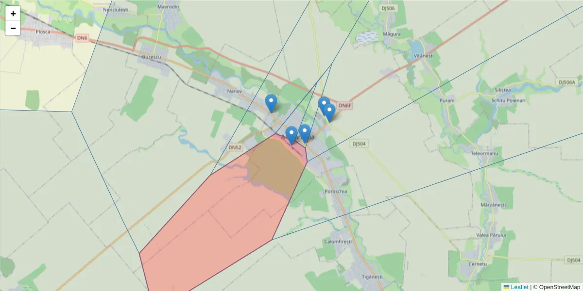 Hartă a codului poștal  și a codurilor poștale învecinate