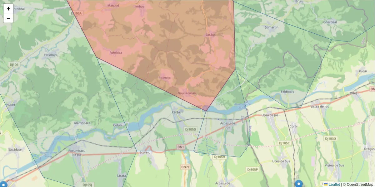 Hartă a codului poștal  și a codurilor poștale învecinate