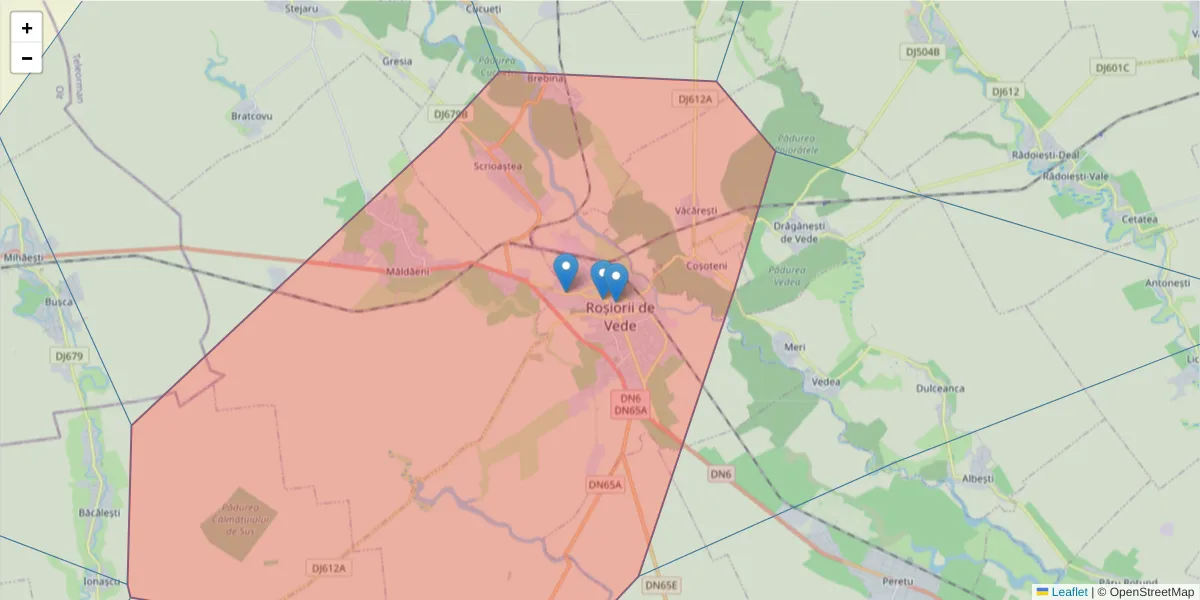 Hartă a codului poștal  și a codurilor poștale învecinate