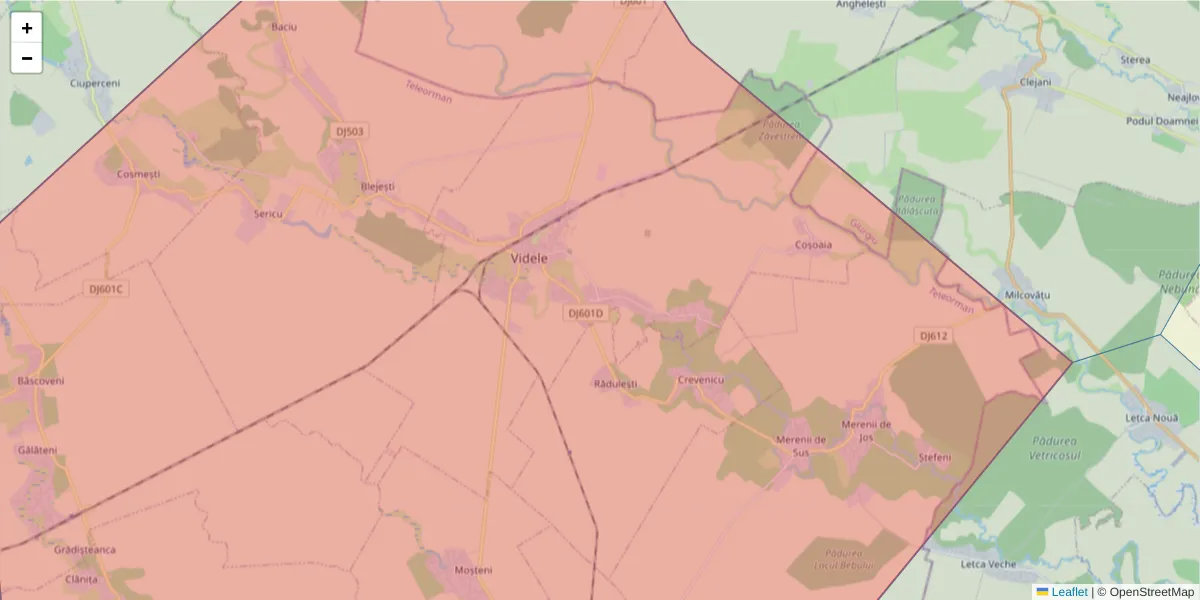 Hartă a codului poștal  și a codurilor poștale învecinate