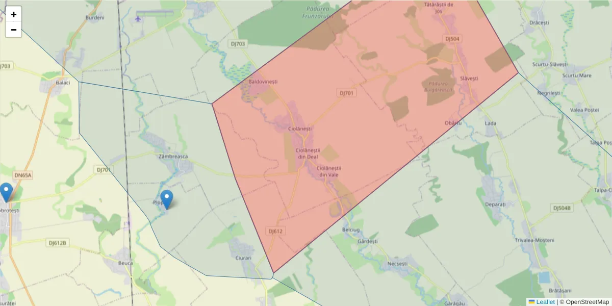 Hartă a codului poștal  și a codurilor poștale învecinate