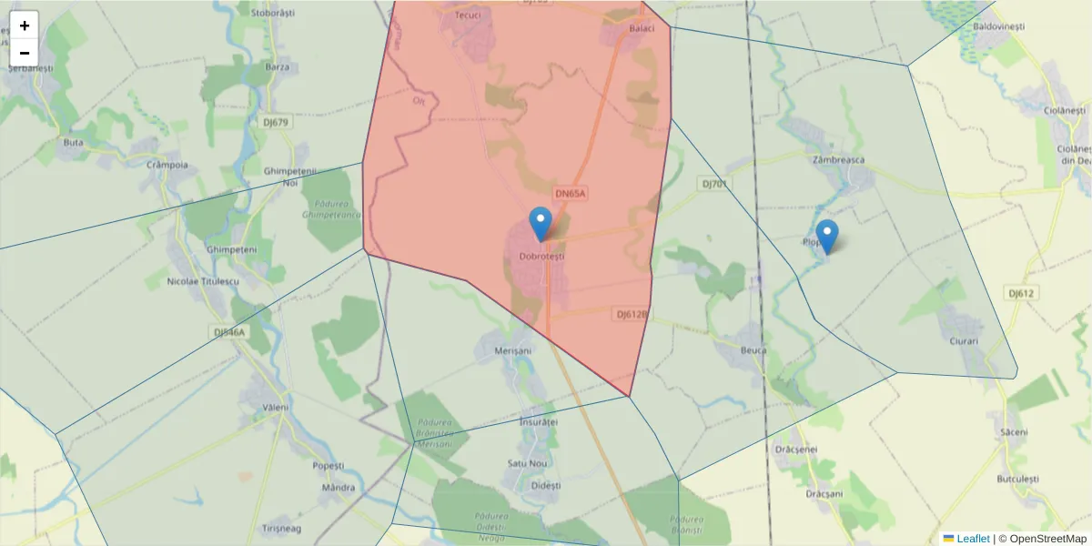 Hartă a codului poștal  și a codurilor poștale învecinate