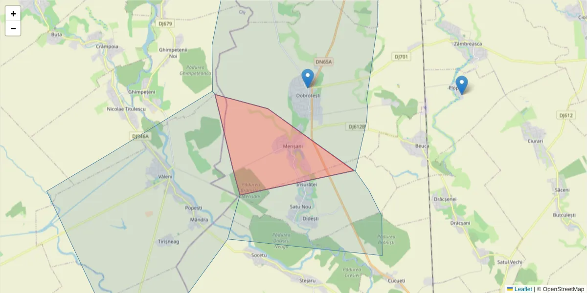 Hartă a codului poștal  și a codurilor poștale învecinate