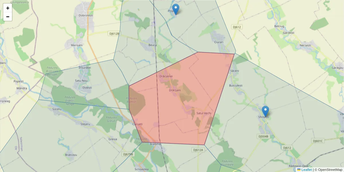 Hartă a codului poștal  și a codurilor poștale învecinate