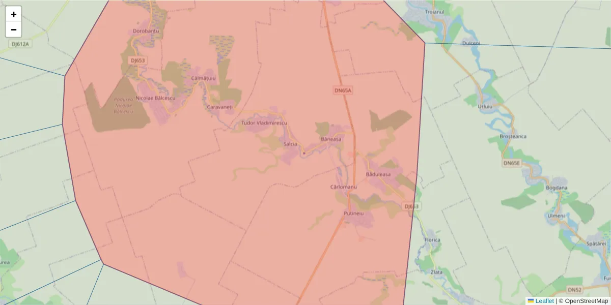 Hartă a codului poștal  și a codurilor poștale învecinate