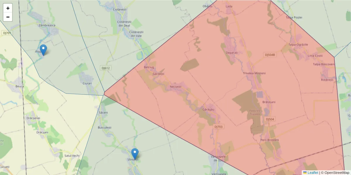 Hartă a codului poștal  și a codurilor poștale învecinate