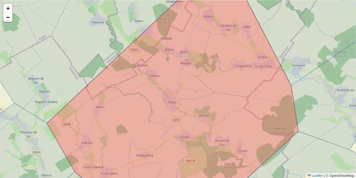 Hartă a codului poștal  și a codurilor poștale învecinate