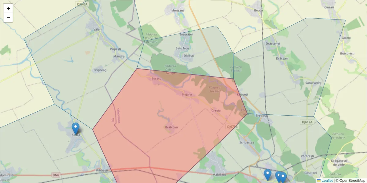 Hartă a codului poștal  și a codurilor poștale învecinate