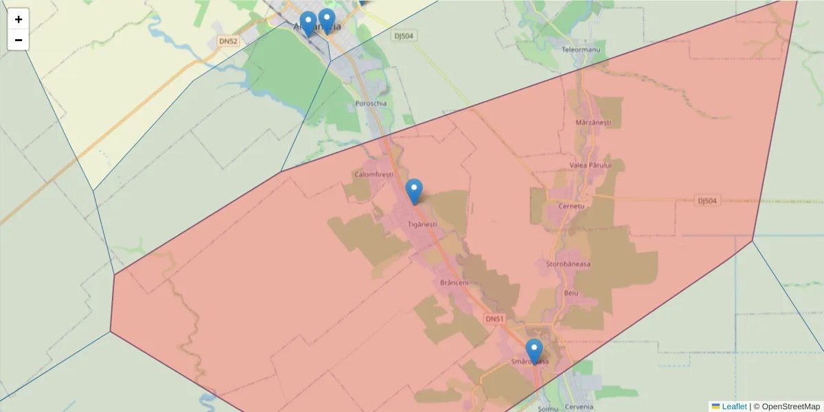 Hartă a codului poștal  și a codurilor poștale învecinate