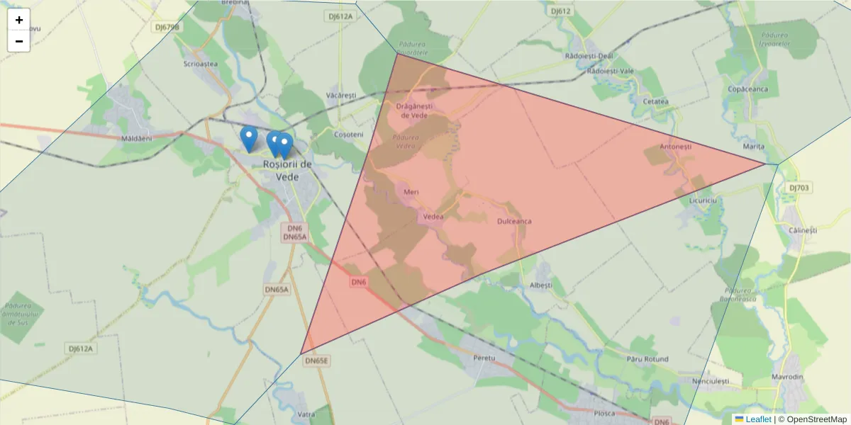 Hartă a codului poștal  și a codurilor poștale învecinate
