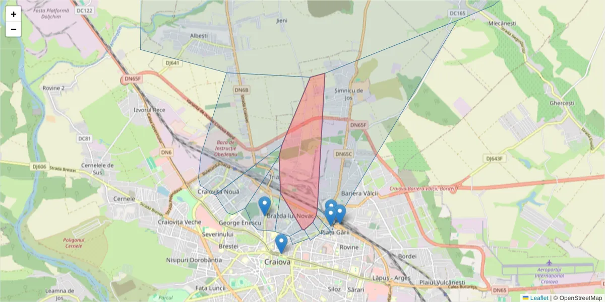 Hartă a codului poștal  și a codurilor poștale învecinate
